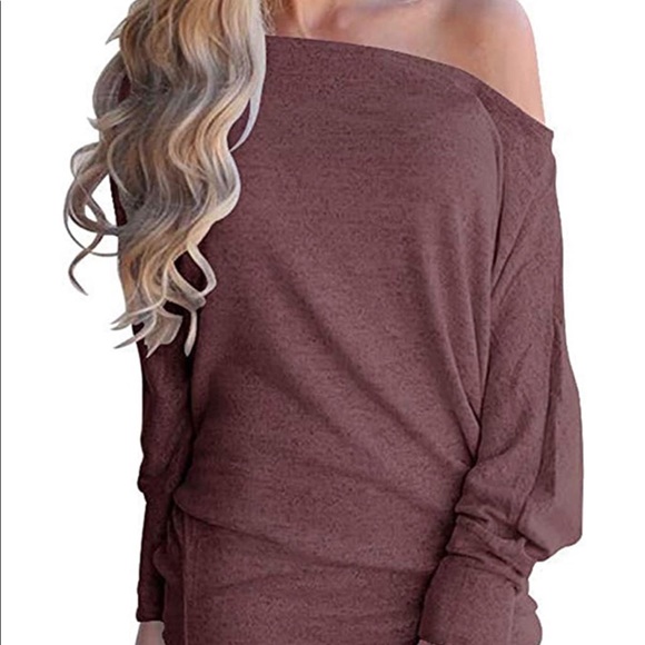 Off the Shoulder Wine Red Sweater - Picture 1 of 3